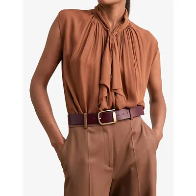 Reiss Womens Burgundy Iyla Half-keeper Leather Belt Xs In Brown