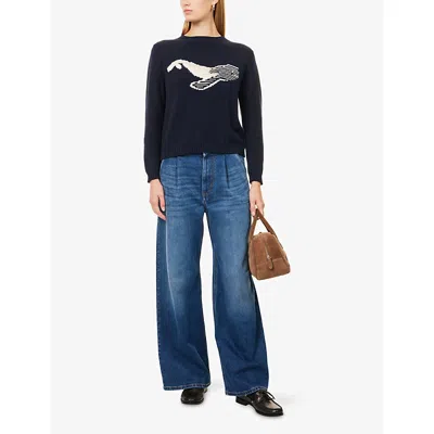 Weekend Max Mara Omens Navy Nespola Round-neck Cotton-blend Jumper In Blue