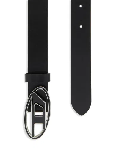 Diesel B 1dr 25 Black Leather Belt With Distinctive Logo Buckle
