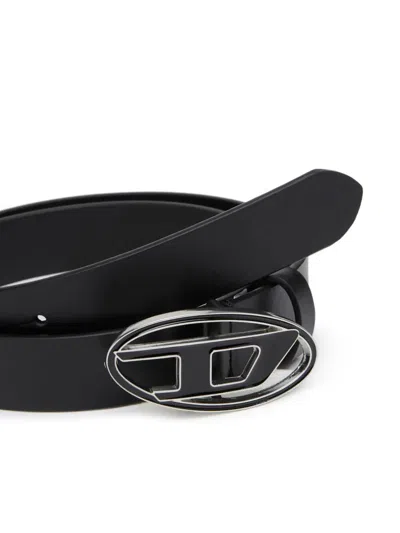 Diesel B 1dr 25 Black Leather Belt With Distinctive Logo Buckle