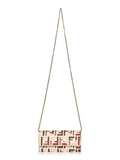 Fendi Pouch With Chain In Multicolor Ff Fabric In Multi