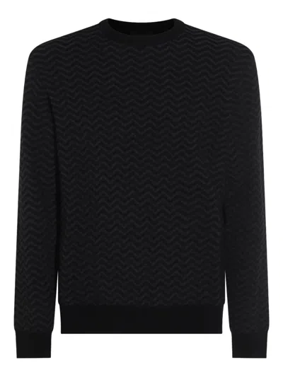 Giorgio Armani Embroidered Stretch Wool Blend Sweater In Black