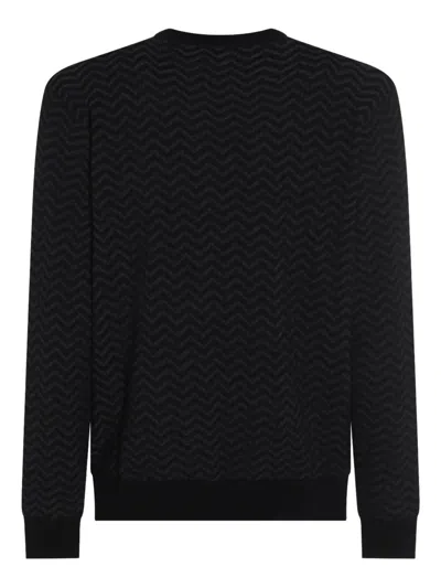 Giorgio Armani Embroidered Stretch Wool Blend Sweater In Black