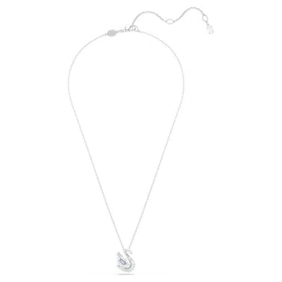 Swarovski Swan Rhodium Plated Pendant Necklace In Metallic