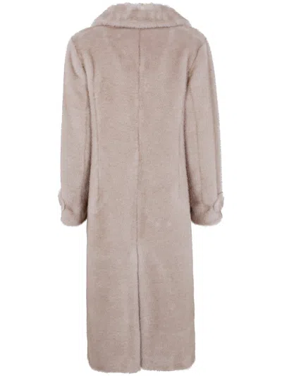 Herno Long Faux Fur Coat With Notched Lapels In Gray