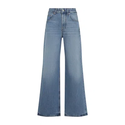 Jacquemus Wide Leg High Rise Jeans With Contrast Stitching In Blue
