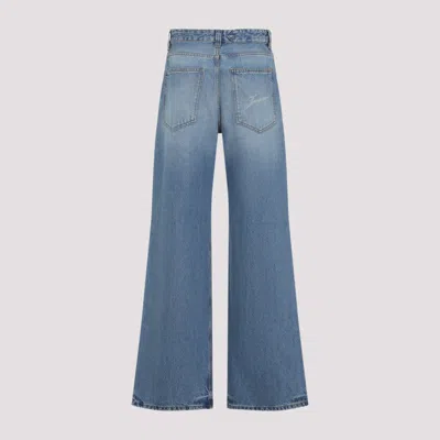 Jacquemus Wide Leg High Rise Jeans With Contrast Stitching In Blue