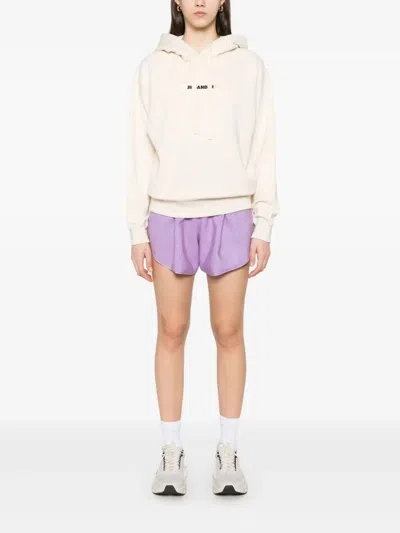 Jil Sander Logo Cotton Hoodie With Drawstring Hood In White