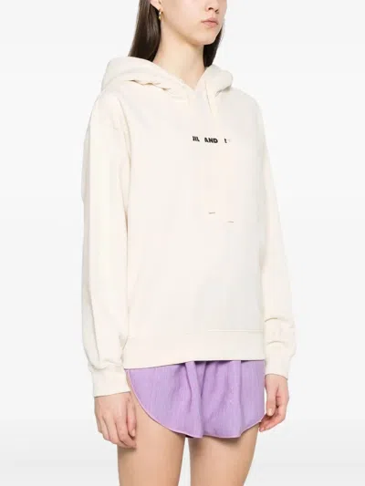 Jil Sander Logo Cotton Hoodie With Drawstring Hood In White