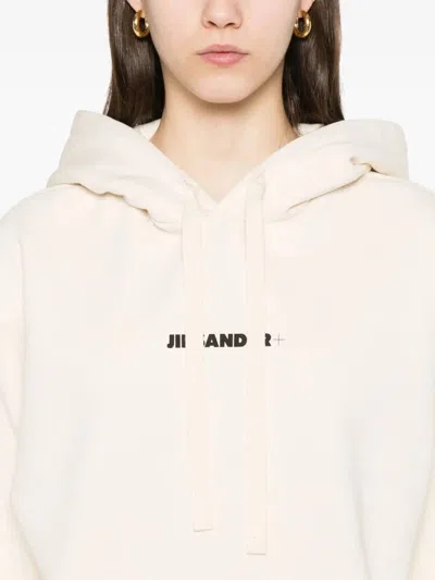 Jil Sander Logo Cotton Hoodie With Drawstring Hood In White