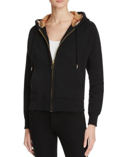 Shop Burberry Zip Front Hooded Sweatshirt In Black