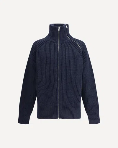Dries Van Noten Gerippter Pullover Mit Reissverschluss In Blue