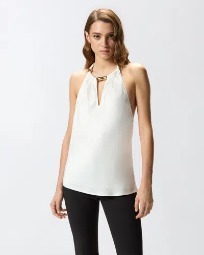 Pinko Halterneck Sleeveless Top Keyhole Detail In White