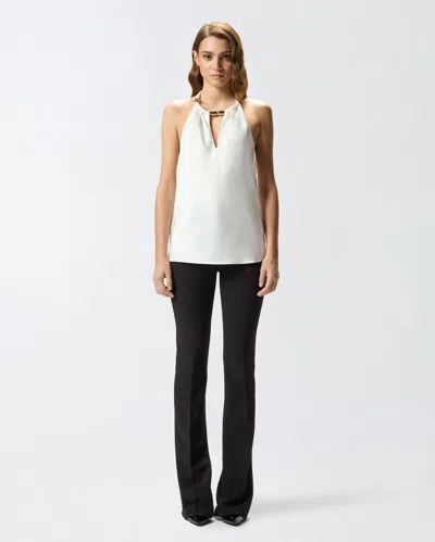 Pinko Halterneck Sleeveless Top Keyhole Detail In White