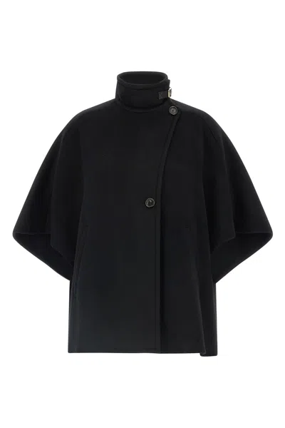 Max Mara Relaxed Black Cashmere Coat With High Collar And Wide Sleeves In Black
