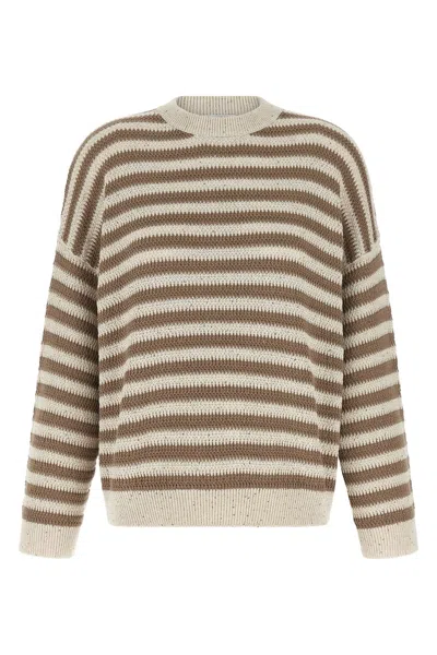 Brunello Cucinelli Sequin-embellished Striped Cotton-blend Sweater In Pattern