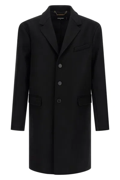Dsquared2 Single-breasted Midi Coat With Monogram Lining In Black