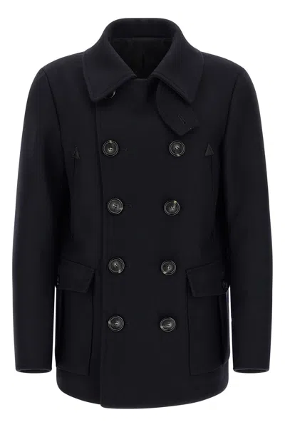 Dsquared2 Wool Coat With Button Detailing And Pockets In Blue