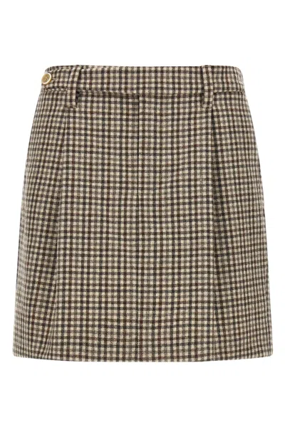 Brunello Cucinelli Checked Virgin Wool Flannel Miniskirt In Sand