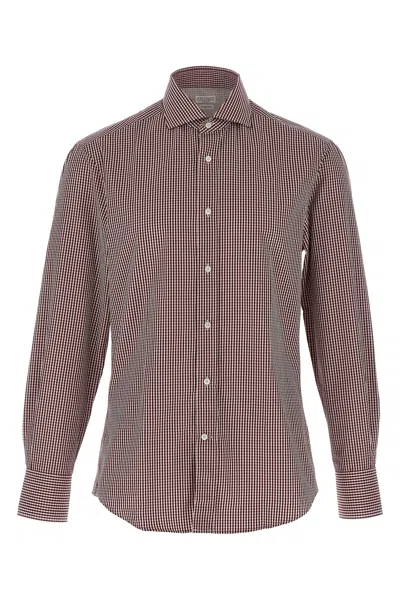 Brunello Cucinelli Checked Pattern Button-down Collar Shirt In Burgundy