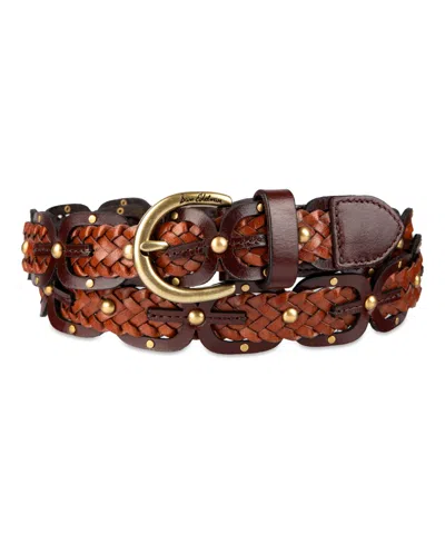 Sam Edelman Linked Braided Leather Belt In Brown