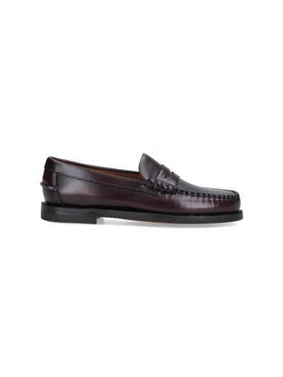 Sebago Rounded Toe Slip-on Moccasins With Smooth Leather Finish In Brown