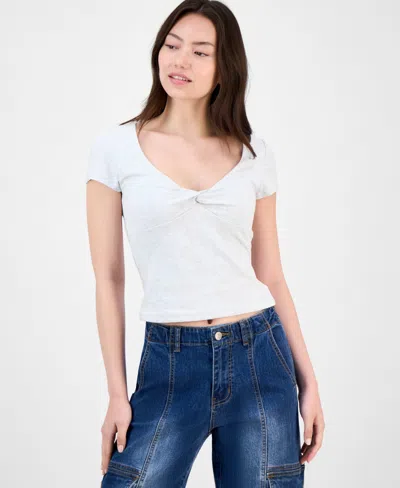 Madden Girl Juniors' Twist-front Scoop-neck Top In White