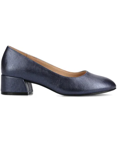Journee Collection Saarii Womens Round Closed Toe Block Heel Pumps In Blue