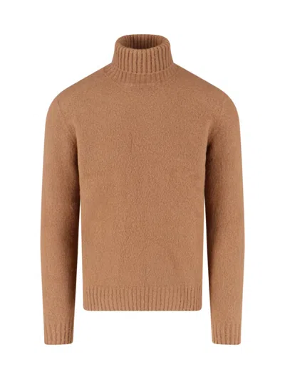 Drumohr Ribbed Turtleneck Sweater Long Sleeves In Brown