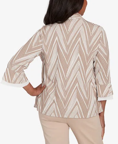 Alfred Dunner Women's Urban Legend Exploded Chevron Two In One Top With Necklace In Gray