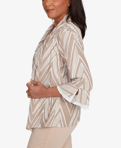 Alfred Dunner Women's Urban Legend Exploded Chevron Two In One Top With Necklace In Gray