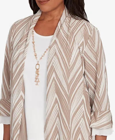 Alfred Dunner Women's Urban Legend Exploded Chevron Two In One Top With Necklace In Gray