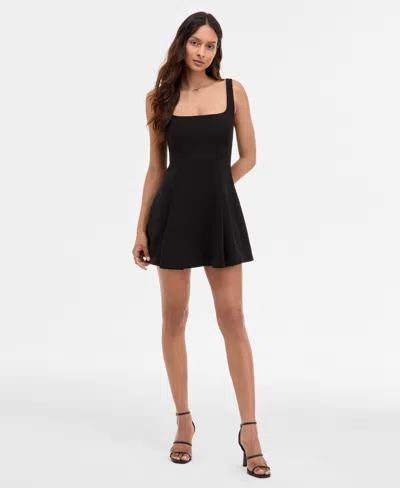 French Connection Square Neck Inverted Pleat Mini Dress In Black