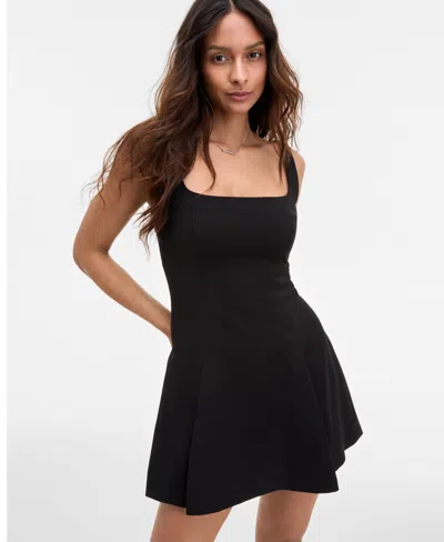 French Connection Square Neck Inverted Pleat Mini Dress In Black