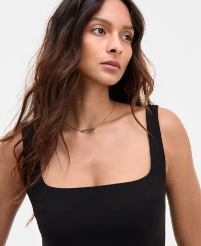 French Connection Square Neck Inverted Pleat Mini Dress In Black