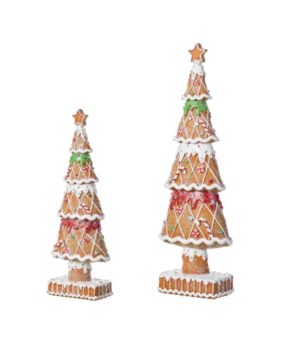 Glitzhome Resin Christmas Tree Table Decor, Set Of 2 In Multi