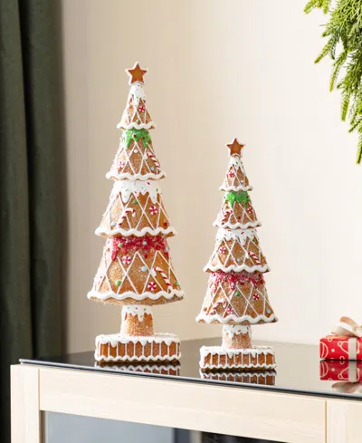 Glitzhome Resin Christmas Tree Table Decor, Set Of 2 In Multi