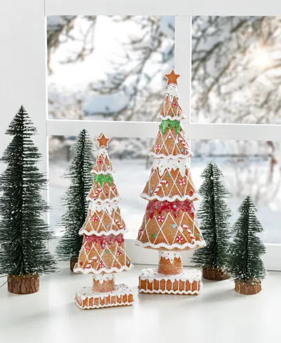 Glitzhome Resin Christmas Tree Table Decor, Set Of 2 In Multi