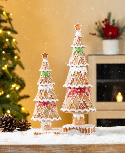 Glitzhome Resin Christmas Tree Table Decor, Set Of 2 In Multi