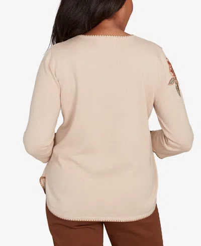 Alfred Dunner Plus Size Mount Laurel Asymmetrical Embroidered Flower Sweater In Neutral