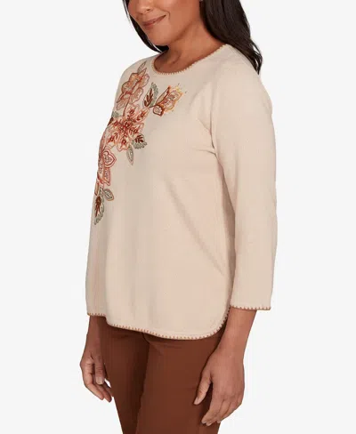 Alfred Dunner Plus Size Mount Laurel Asymmetrical Embroidered Flower Sweater In Neutral