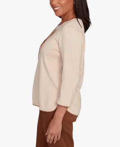 Alfred Dunner Plus Size Mount Laurel Asymmetrical Embroidered Flower Sweater In Neutral