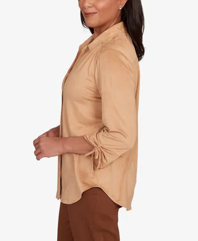 Alfred Dunner Plus Size Mount Laurel Button Front Top In Brown