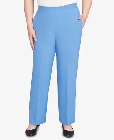 Alfred Dunner Women's Textured Pull On Elastic Medium Length Pants In Blue