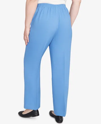 Alfred Dunner Women's Textured Pull On Elastic Medium Length Pants In Blue