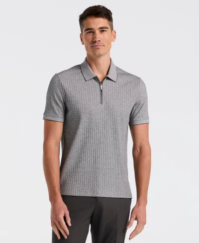 Perry Ellis Men's Ribbed Quarter Zip Heathered Polo In Gray