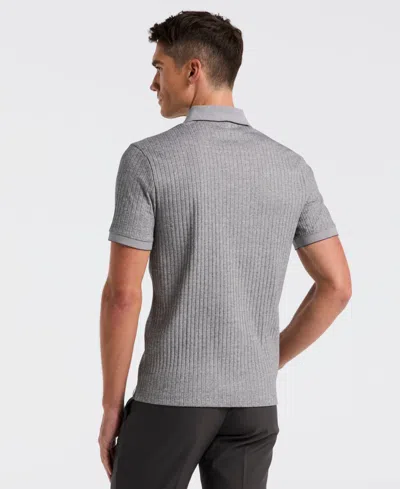 Perry Ellis Men's Ribbed Quarter Zip Heathered Polo In Gray