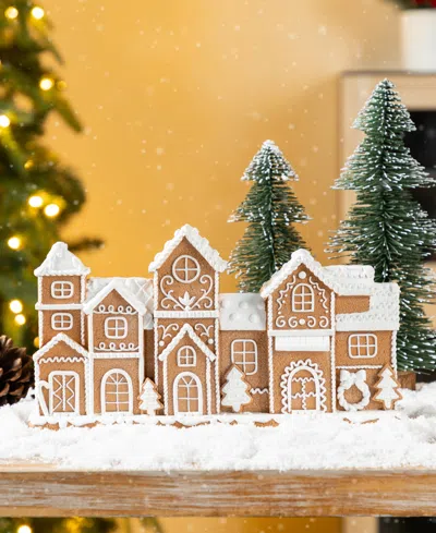 Glitzhome 12" Resin Christmas Gingerbread Townhouse Figurine In Multi
