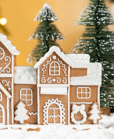Glitzhome 12" Resin Christmas Gingerbread Townhouse Figurine In Multi