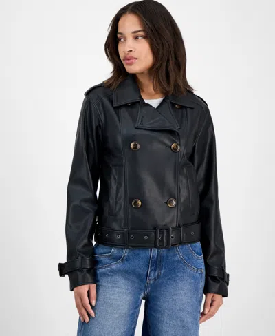 Steve Madden Women's Belted Faux-leather Jacket In Black